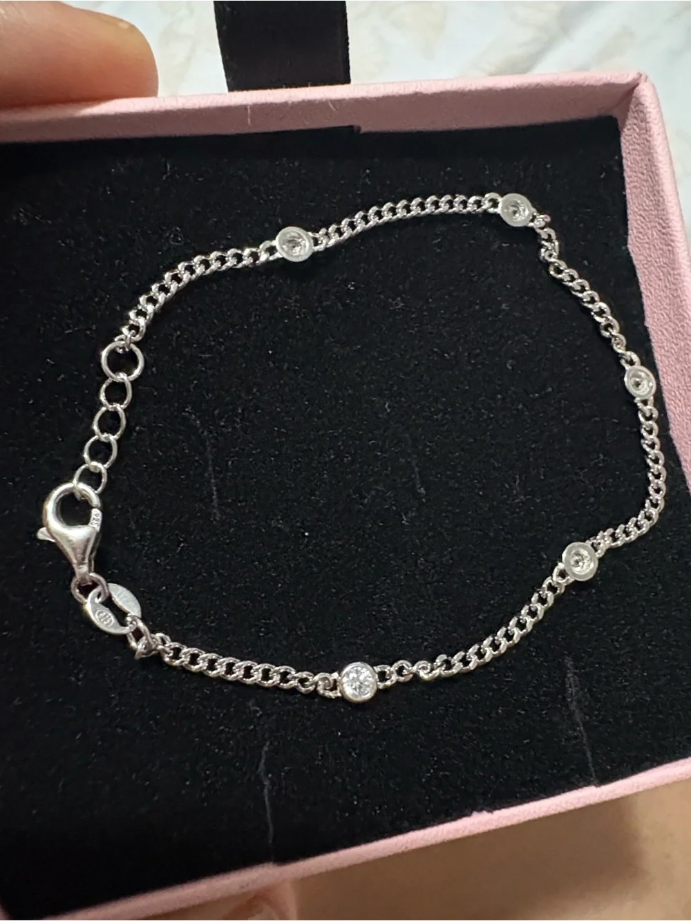 Sterling Silver CZ Station Bracelet - Silver